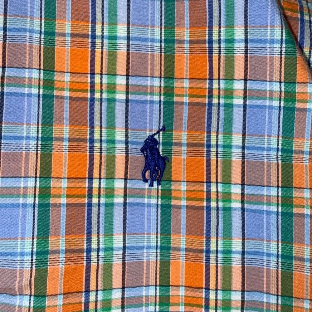 Ralph Lauren Boys XL 18-20 Plaid Button Down Shirt Orange Blue Green Long Sleeve